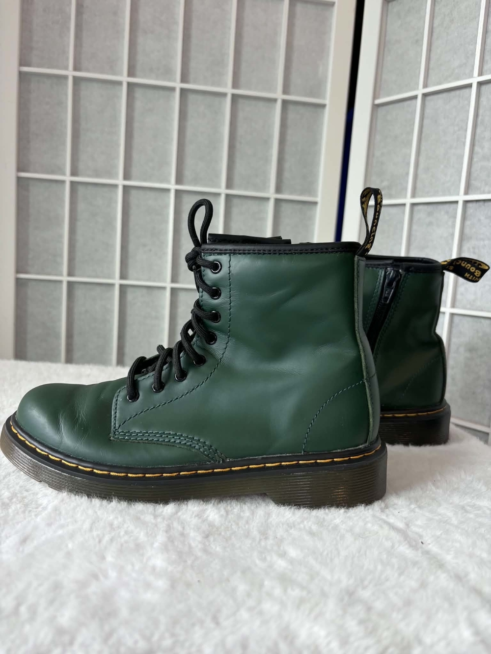 Dr. Martens Green Leather Lace-Up Combat Boots